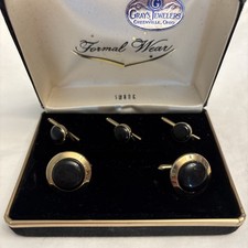Swank Formal Wear Vintage Cufflinks  Tuxedo Shirt Studs Set Gold Black In Case