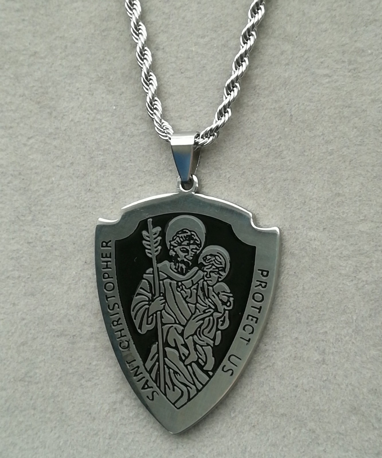 Heiliger Christophorus Anhänger + Halskette Silber St. Christopher Christophoros