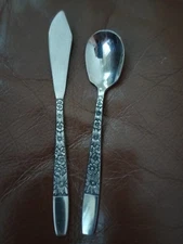 HANFORD FORGE HT SPRING LAKE STAINLESS BUTTER KNIFE & SUGAR SPOON LOT 2 PC
