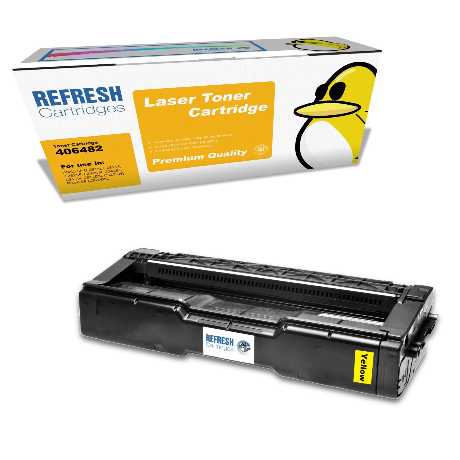 Refresh Cartridges Yellow 406482 Toner Compatible With Ricoh Printers