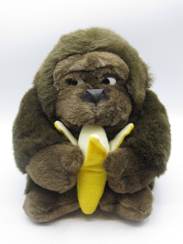 Vintage 1989 Embrace Plush Gorilla Eating Banana Side Eyes Monkey Ape 8" Stuffed