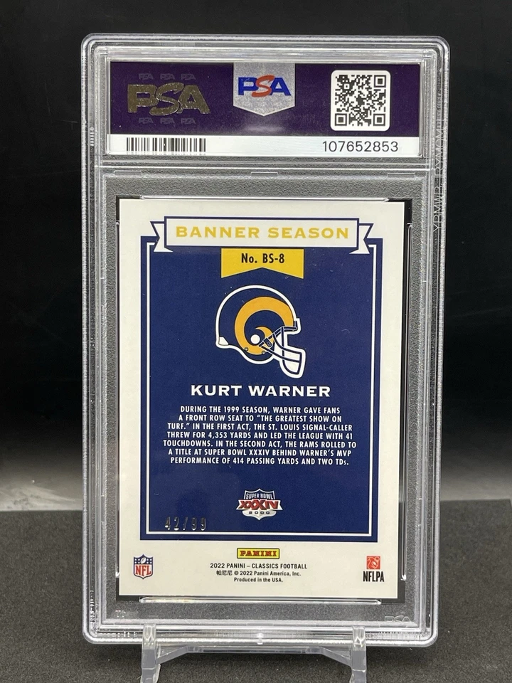 2022 Panini Classics - Banner Season Kurt Warner #BS-8 Gold /99 PSA 9 - Image 2 of 2