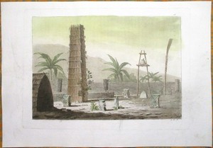 1825 Ferrario (Italy) engraving~ HEIAU on Atooi/Kauai ~Sandwich Islands ~HAWAII