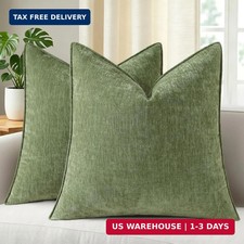 Fall Olive Green Chenille Velvet Throw Pillow Covers 18x18 Set of 2