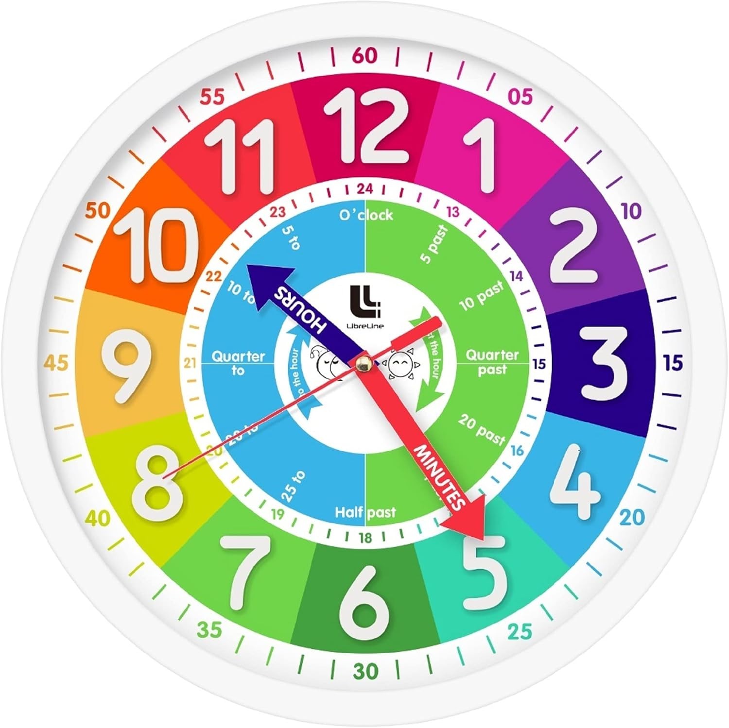 3D Kids Colorful Learning Wall Clock - Easy to Read - 12 Inch,
