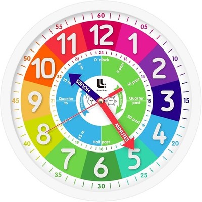 3D Kids Colorful Learning Wall Clock - Easy to Read - 12 Inch, 