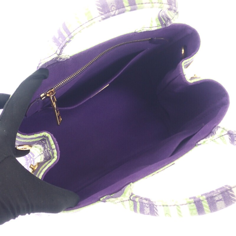 PRADA Canapa Tote Border 1BG439 2WAY Shoulder Bag Canvas Purple Green Ladies Use thumbnail 6