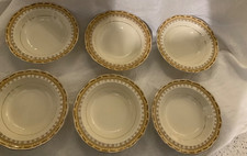 GRINDLEY, Creampetal with peach & gold geometric trim, bowls x 6 Vintage