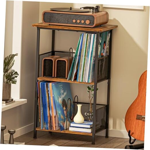 Vinyl Record Player Stand with Storage for 200 Albums & Extended Wooden Tabletop-image