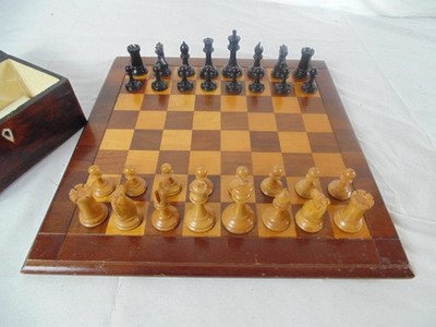 Antique 1860-1870 Jaques Chess Set, Unweighted, Boxwood And Ebony 2.85'' Kings