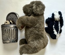 Folkmanis 3 Hand Puppets Large Puppy Raccoon in Garbage Can Furry Folk Skunk