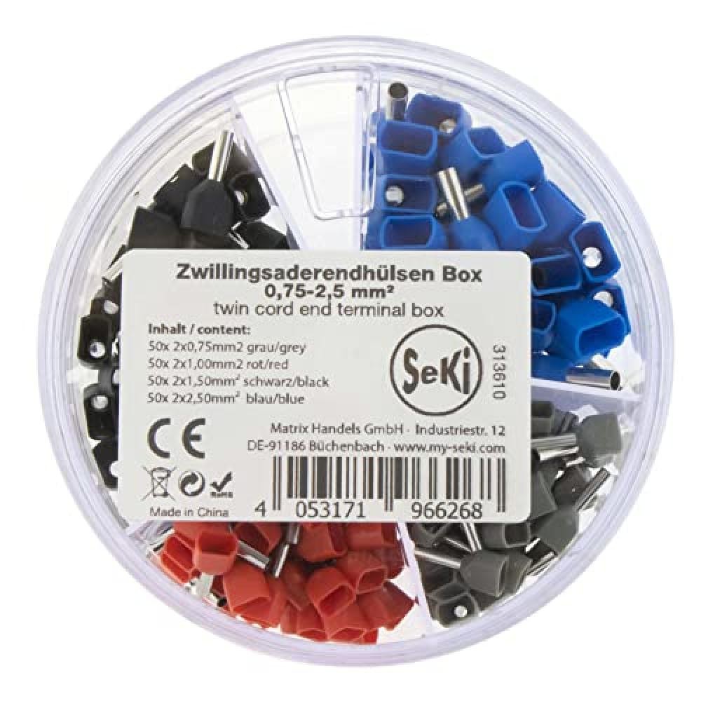 SeKi 313610 - Set di manicotti isolati, 200 pezzi, 0,75 – 2,5 mm² (50 x 2 x 0
