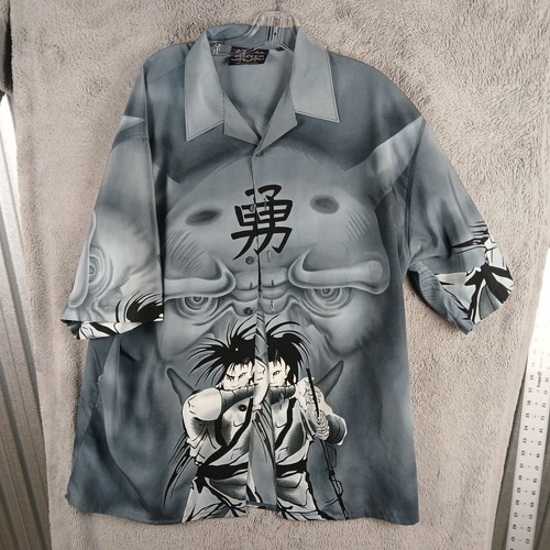 Vintage Merra Sport Samurai Ninja Anime Shirt Mens XL Japanese Button Up