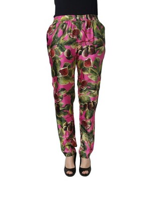 Dolce & Gabbana Fuchsia Fig Fruit Leaf Tapered Trouser Women's Pants