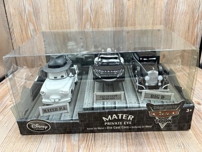 Disney Store Pixar Cars Toon Mater Private Eye Big D McQueen New Diecast 3 Pack
