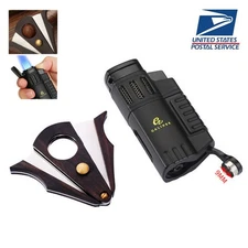 Galiner Vintage Wood Cigar Cutter and 4 Jet Flame Cigar Lighter Punch Gift Box