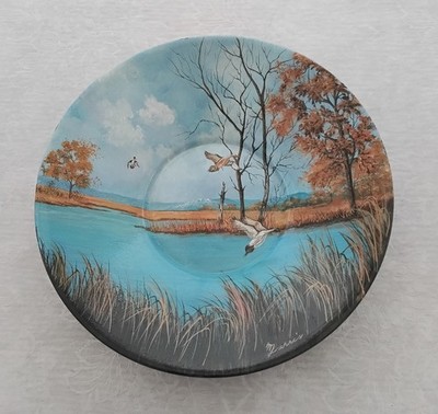 Gold Mining Pan Hand Painted Signed Ducks Lake  Water Folk Art 