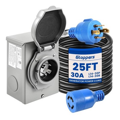 Gloppers 30 Amp Generator Cord and Power Inlet Box, 25FT Generator Cords 30 A...