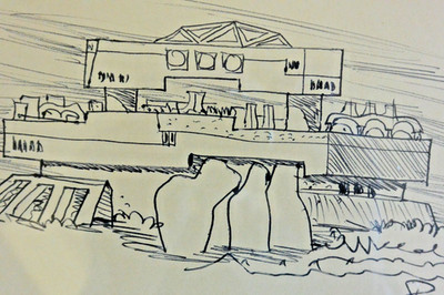 Paolo Soleri Signed Drawing 1977 Original Ink Architectural Sketch - not a bell