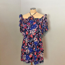 Clearance Sale ~ PARKER ~ BLUE Floral Print Off Shoulder Mini DRESS Sz 4