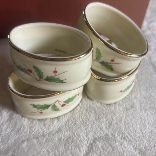 Vintage Lenox "Holiday" Weihnachten Stechpalme Beere 4er Set Serviettenringe Goldrand - Bild 8 von 10