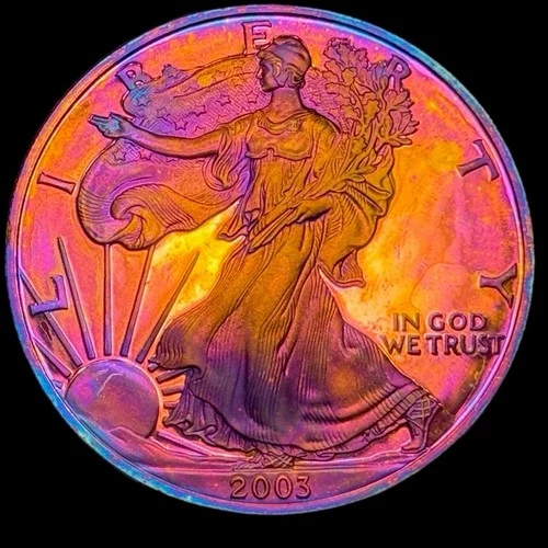 American Silver Eagle Proof 2003 999 Silver Monster Rainbow Toning Uncirculated