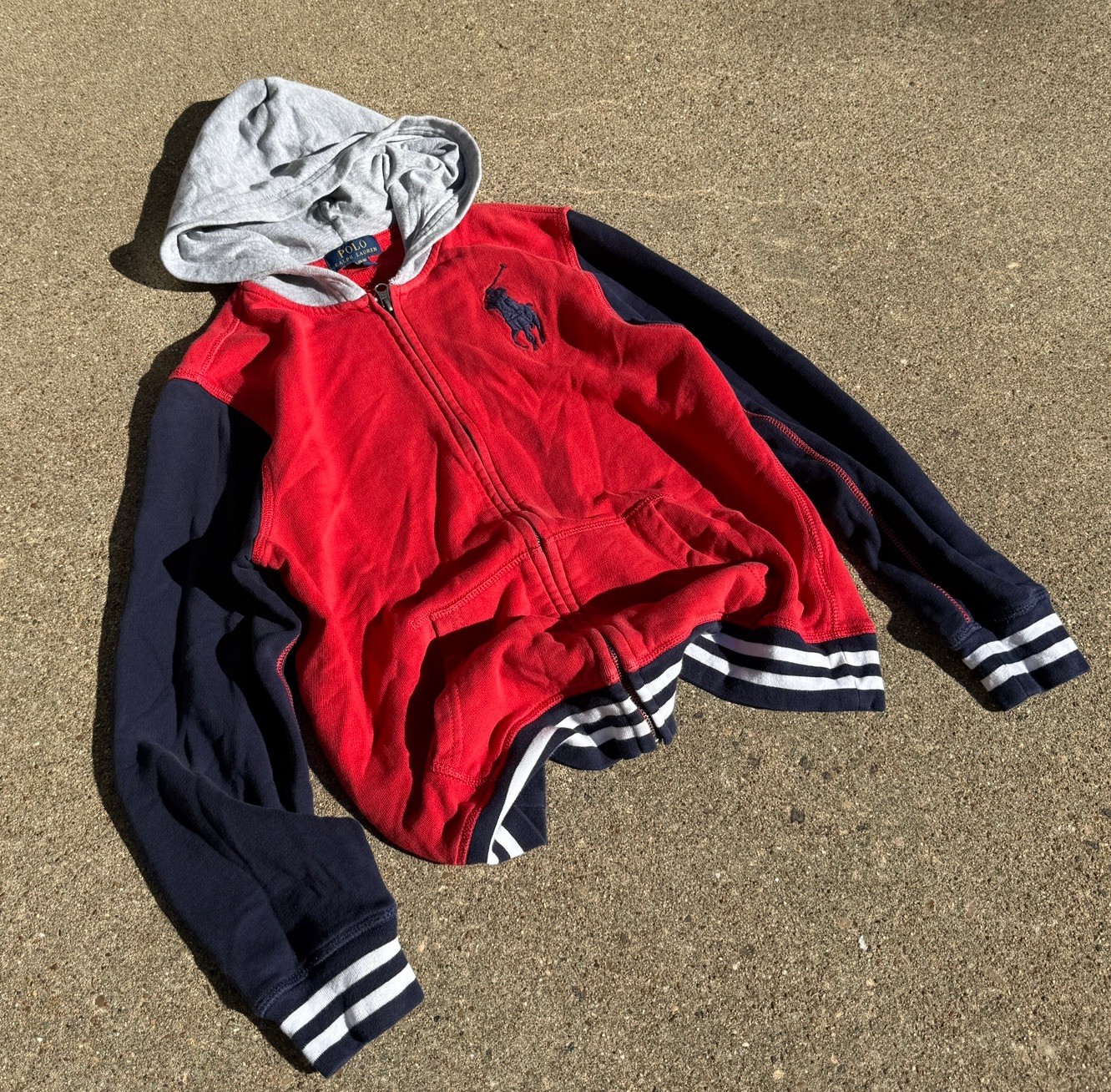 Polo ralph lauren big pony red zip up hoodie size kids 14-16 fits like a small