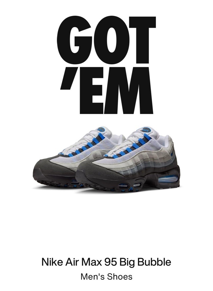 靴 Nike Air Max 95 Big Bubble Blue Spark 27 Nike Air Max 95 OG Big Bubble Blue Spark IM7410-100 Men's 14