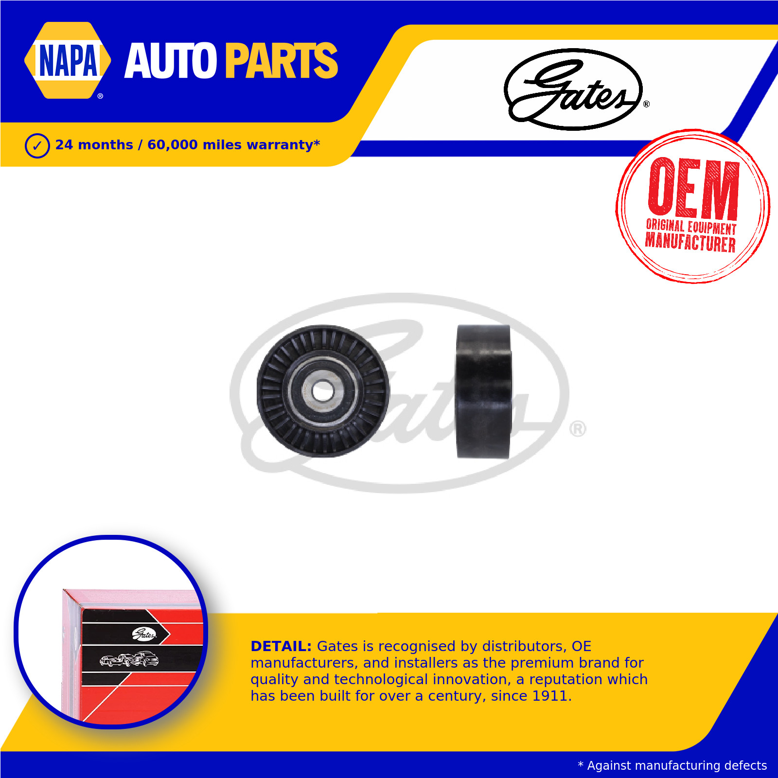 Aux Belt Idler Pulley fits CITROEN RELAY 2.0D 15 to 19 Guide Deflection Gates