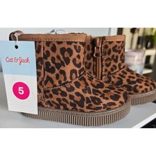 Cat Jack Toddler Girls Leopard Print Faux Fur Lined Ankle Boots Brown Size 5