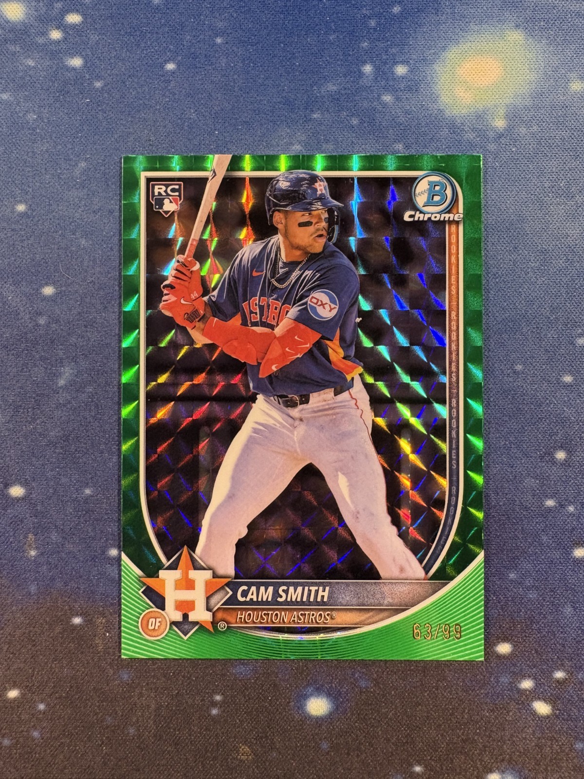 Cam Smith 2025 Bowman Chrome #77 Green Geometric Refractor /99 Rookie RC ASTROS