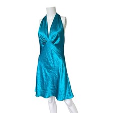 Vintage Victoria's Secret Gold Label Blue Silk Slip Dress Halter Size Medium