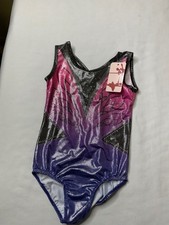 TFJH Girls Gymnastics Leotard Size 6A Metallic Hot Pink Purple Ombre
