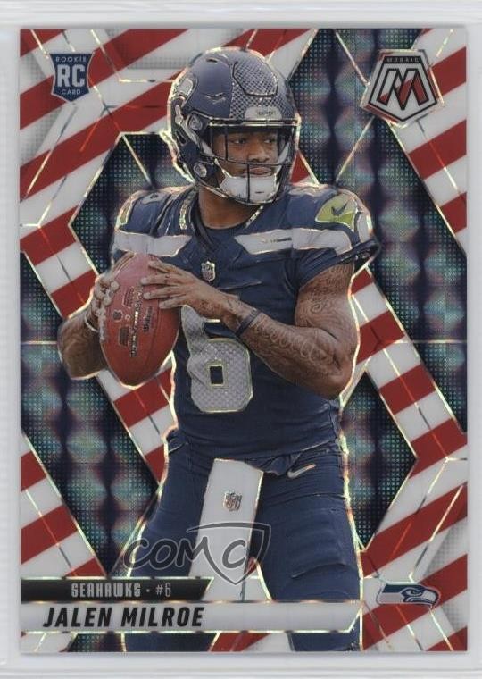 2025 Panini Mosaic Rookies Red & White Stripe Prizm Jalen Milroe #322 0ye0