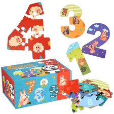 Wooden Puzzles for , Montessori Numbers Puzzles Animal Puzzle for Toddlers, P...