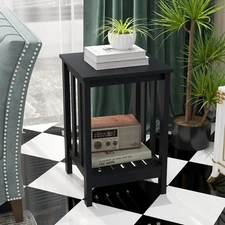 Black Side Tables Living Room Modern Stand Rustic End Table Slim Square Couch...