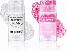 Face Glitter Stick 2 Pcs, Rainbow White Pink Glitter for Body and Hair