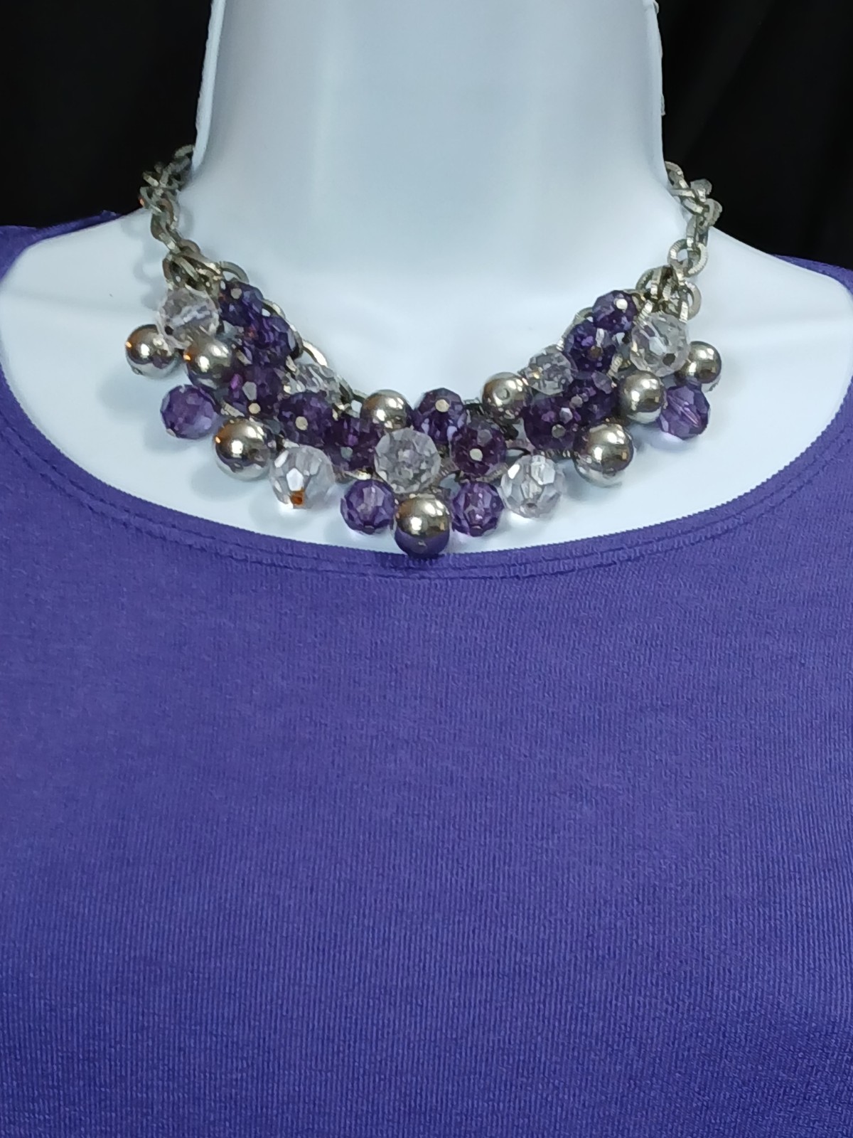 Crystal Cluster Statement Necklace Clear, Purple … - image 3