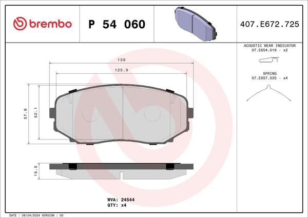 Bremsbelagsatz Scheibenbremse Prime Brembo P 54 060 FüR Outlander Mitsubishi 3-image