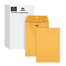 100 Pack Kraft Clasp Envelopes 6.5 x 9.5 inch 28 lb with Reinforced Flap