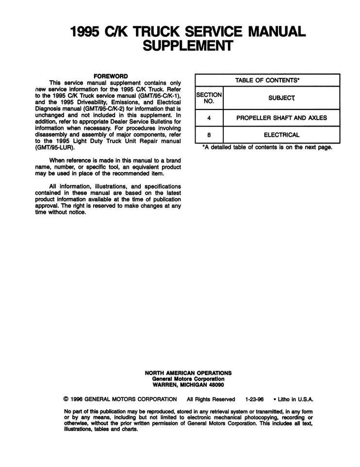 Chevrolet y GMC 1995 C/K camioneta manual de servicio Foto 4 de 4
