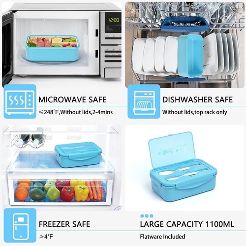 LOVINA Plastic Blue Bento Box | 1100 ML | Adults, Kids | Spoon, Fork | On-the-Go - Picture 2 of 12