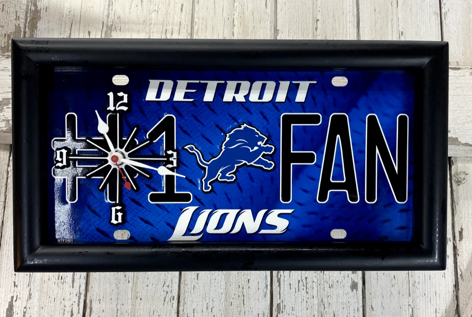 Reloj de pared con matrícula enmarcado por ventilador Detroit Lions #1 Foto 2 de 4