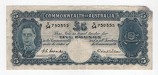 1952 Five Pound COOMBS / WILSON (VG) Commonwealth Of Australia Banknote
