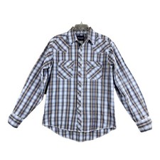 Wrangler Pearl Snap Western Shirt Mens M Blue Long Sleeve ButtonUp Plaid MVG124M