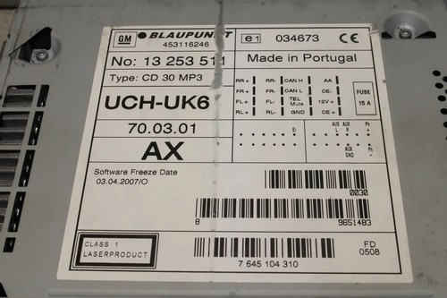 Opel Meriva A Autoradio Radio CD30 CD 30 MP3 AUX ENTHEIRATET 13253511 AX - Bild 2 von 4