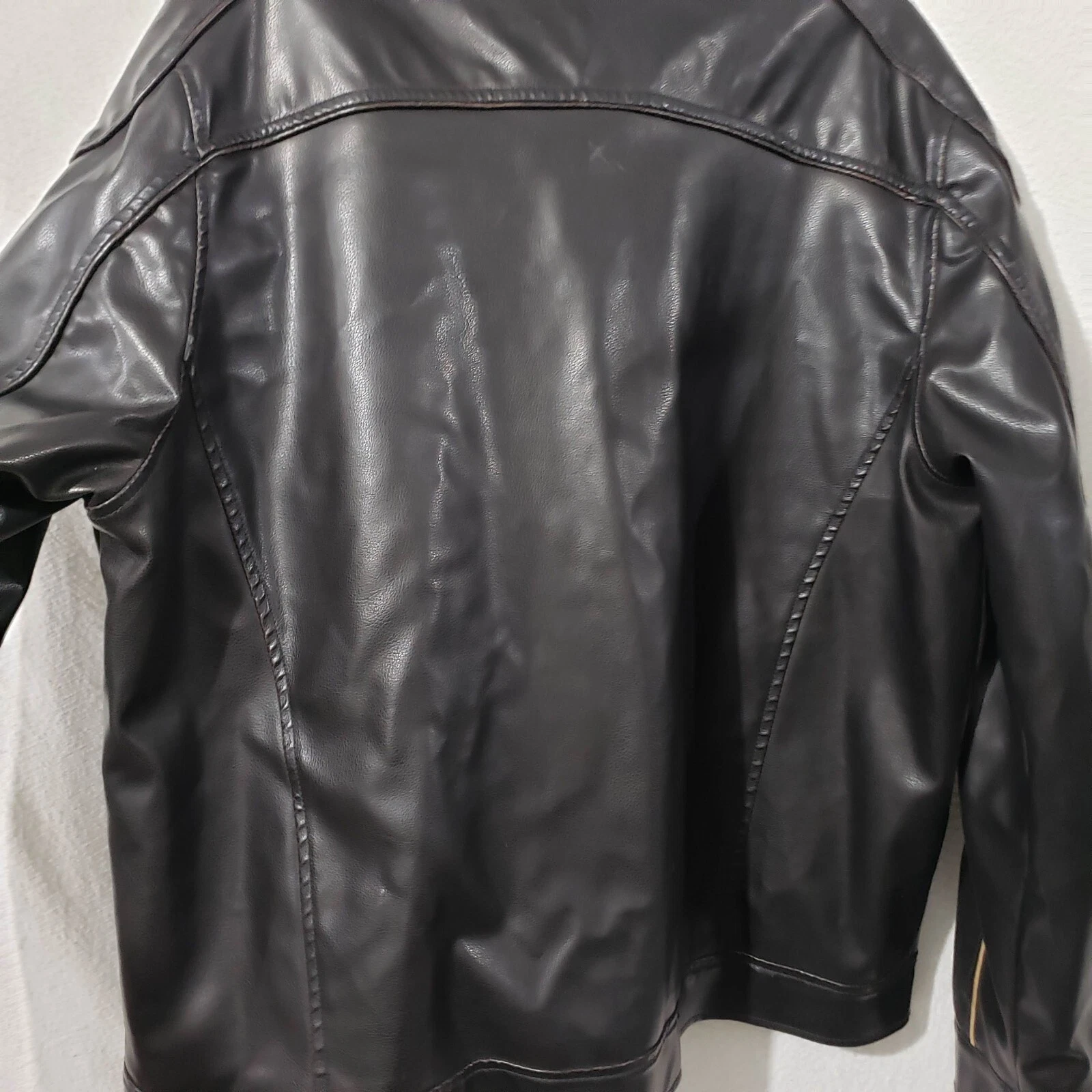 Decoded Black Vegan Leather Men's Coat Jacket Lined Biker style XL - product detail image 10