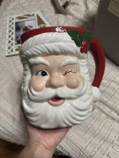 Sleigh Bell Bistro Vintage/Retro Winking Santa Face JUMBO Ceramic Utensil Holder