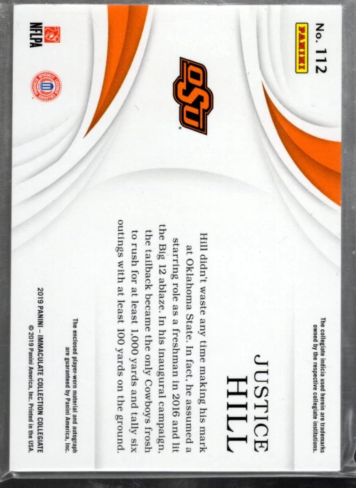 B4007 2019 Immaculate Collection Collegiate #112 Justice Hill Auto /99 AUTOGRAPH - Image 2 of 2