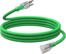 10 Ft Lighted Outdoor Extension Cord - 12/3 SJTW Heavy Duty Green Extension Cabl